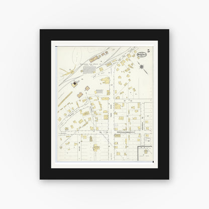 Old map wall art mockup — black gallery frame with white mat — Sanborn Fire Insurance Map from Wakefield, Gogebic County, Michigan (1917), Sheet #0005