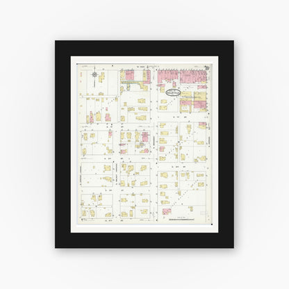 Old map wall art mockup — black gallery frame with white mat — Sanborn Fire Insurance Map from Shelbyville, Shelby County, Illinois (1911), Sheet #0008