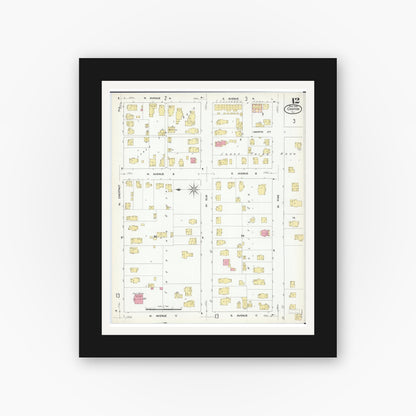 Old map wall art mockup — black gallery frame with white mat — Sanborn Fire Insurance Map from Canton, Fulton County, Illinois (1909), Sheet #0012