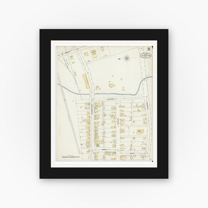 Old map wall art mockup — black gallery frame with white mat — Sanborn Fire Insurance Map from Glen Lyon, Luzerne County, Pennsylvania (1897), Sheet #0003