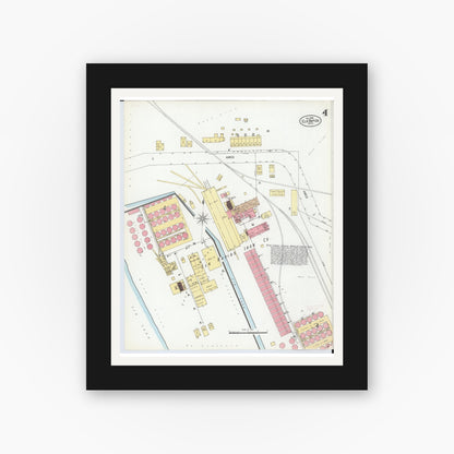 Old map wall art mockup — black gallery frame with white mat — Sanborn Fire Insurance Map from Elk Rapids, Antrim County, Michigan (1900), Sheet #0004
