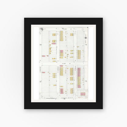 Old map wall art mockup — black gallery frame with white mat — Sanborn Fire Insurance Map from Chicago, Cook County, Illinois (1920), Sheet #0075