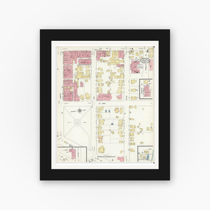 Old map wall art mockup — black gallery frame with white mat — Sanborn Fire Insurance Map from Franklin, Venango County, Pennsylvania (1912), Sheet #0004