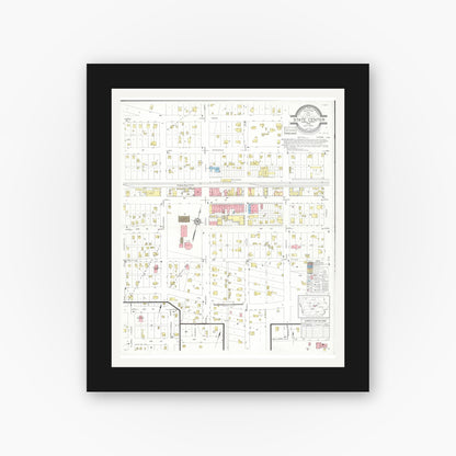 Old map wall art mockup — black gallery frame with white mat — Sanborn Fire Insurance Map from State Center, Marshall County, Iowa (1934), Sheet #0001