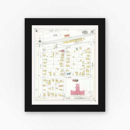 Old map wall art mockup — black gallery frame with white mat — Sanborn Fire Insurance Map from Sturgis, Saint Joseph County, Michigan (1923), Sheet #0008