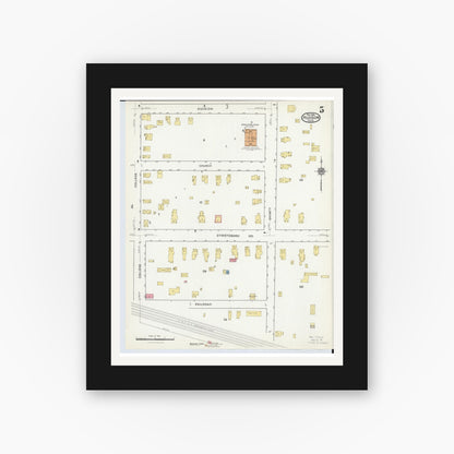 Old map wall art mockup — black gallery frame with white mat — Sanborn Fire Insurance Map from Hudson, Summit County, Ohio (1916), Sheet #0005