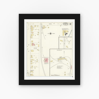 Old map wall art mockup — black gallery frame with white mat — Sanborn Fire Insurance Map from Emporium, Cameron County, Pennsylvania (1909), Sheet #0010