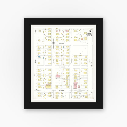 Old map wall art mockup — black gallery frame with white mat — Sanborn Fire Insurance Map from Creston, Union County, Iowa (1923), Sheet #0005