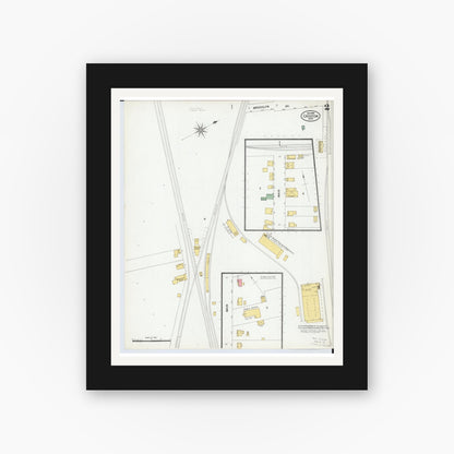 Old map wall art mockup — black gallery frame with white mat — Sanborn Fire Insurance Map from Creston, Wayne County, Ohio (1900), Sheet #0002