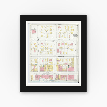 Old map wall art mockup — black gallery frame with white mat — Sanborn Fire Insurance Map from Delphos, Van Wert And Allen Counties, Ohio (1904), Sheet #0007