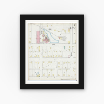 Old map wall art mockup — black gallery frame with white mat — Sanborn Fire Insurance Map from Fairfield, Wayne County, Illinois (1893), Sheet #0003