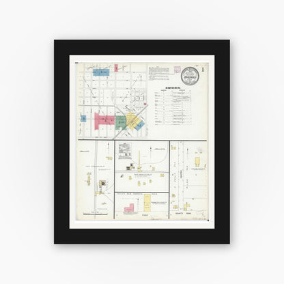 Old map wall art mockup — black gallery frame with white mat — Sanborn Fire Insurance Map from Braidwood, Will County, Illinois (1907), Sheet #0001