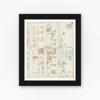 Old map wall art mockup — black gallery frame with white mat — Sanborn Fire Insurance Map from Green Bay, Brown County, Wisconsin (1887), Sheet #0013