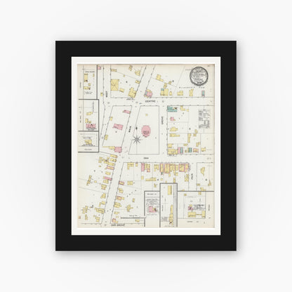 Old map wall art mockup — black gallery frame with white mat — Sanborn Fire Insurance Map from Juneau, Dodge County, Wisconsin (1892), Sheet #0001