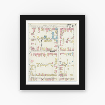 Old map wall art mockup — black gallery frame with white mat — Sanborn Fire Insurance Map from Carlisle, Cumberland County, Pennsylvania (1890), Sheet #0006