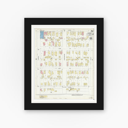 Old map wall art mockup — black gallery frame with white mat — Sanborn Fire Insurance Map from Peru, Miami County, Indiana (1906), Sheet #0005