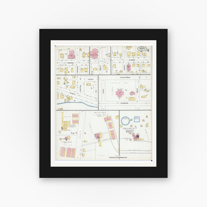 Old map wall art mockup — black gallery frame with white mat — Sanborn Fire Insurance Map from Urbana, Champaign County, Illinois (1902), Sheet #0004
