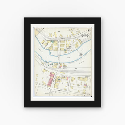 Old map wall art mockup — black gallery frame with white mat — Sanborn Fire Insurance Map from Ashtabula, Ashtabula County, Ohio (1893), Sheet #0013