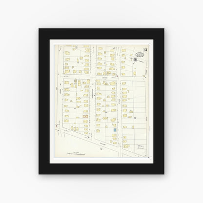 Old map wall art mockup — black gallery frame with white mat — Sanborn Fire Insurance Map from Oneida, Madison County, New York (1914), Sheet #0013