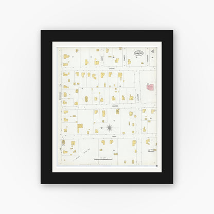 Old map wall art mockup — black gallery frame with white mat — Sanborn Fire Insurance Map from Commerce, Hunt County, Texas (1901), Sheet #0004