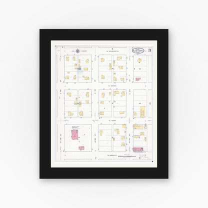 Old map wall art mockup — black gallery frame with white mat — Sanborn Fire Insurance Map from Blue Earth, Faribault County, Minnesota (1917), Sheet #0003