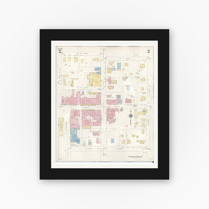 Old map wall art mockup — black gallery frame with white mat — Sanborn Fire Insurance Map from Plano, Collin County, Texas (1961), Sheet #0002