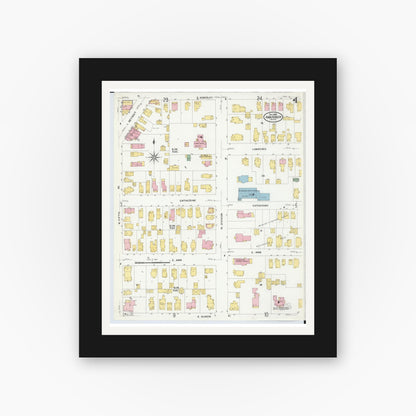 Old map wall art mockup — black gallery frame with white mat — Sanborn Fire Insurance Map from Ann Arbor, Washtenaw County, Michigan (1908), Sheet #0004