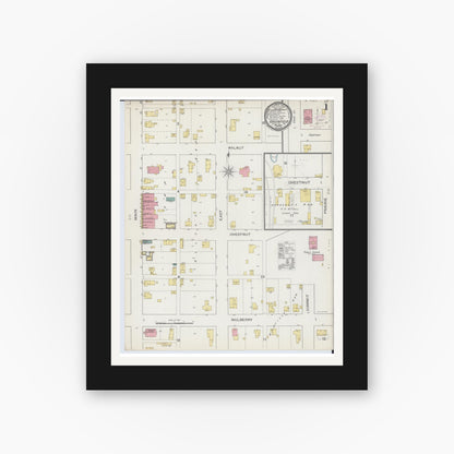 Old map wall art mockup — black gallery frame with white mat — Sanborn Fire Insurance Map from Greenfield, Greene County, Illinois (1893) - Complete Map Set