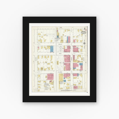 Old map wall art mockup — black gallery frame with white mat — Sanborn Fire Insurance Map from Flora, Carroll County, Indiana (1917), Sheet #0003