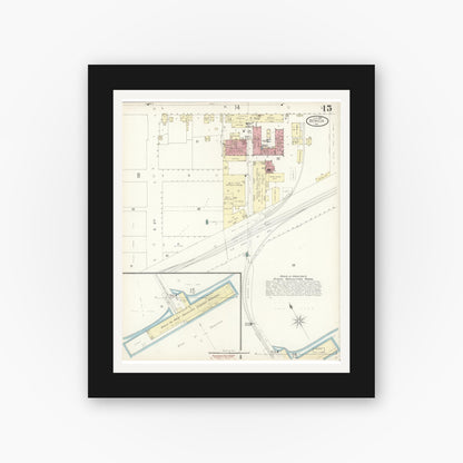 Old map wall art mockup — black gallery frame with white mat — Sanborn Fire Insurance Map from Benicia, Solano County, California (1899), Sheet #0015