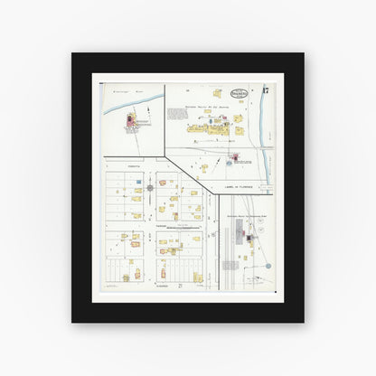 Old map wall art mockup — black gallery frame with white mat — Sanborn Fire Insurance Map from Brainerd, Crow Wing County, Minnesota (1917), Sheet #0017
