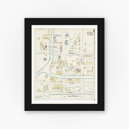 Old map wall art mockup — black gallery frame with white mat — Sanborn Fire Insurance Map from Ithaca, Tompkins County, New York (1888), Sheet #0009