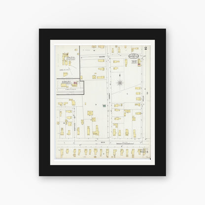 Old map wall art mockup — black gallery frame with white mat — Sanborn Fire Insurance Map from Greenfield, Franklin County, Massachusetts (1896), Sheet #0002