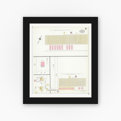 Old map wall art mockup — black gallery frame with white mat — Sanborn Fire Insurance Map from Chaska, Carver County, Minnesota (1910), Sheet #0006