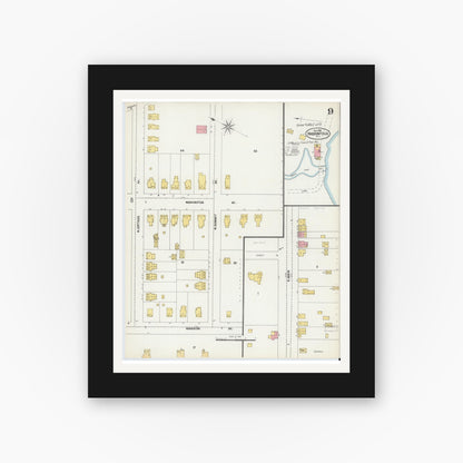 Old map wall art mockup — black gallery frame with white mat — Sanborn Fire Insurance Map from Haddonfield, Camden County, New Jersey (1902), Sheet #0009