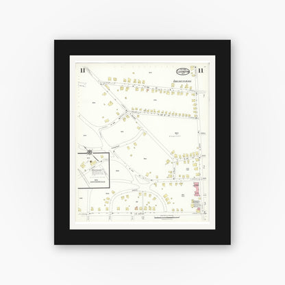 Old map wall art mockup — black gallery frame with white mat — Sanborn Fire Insurance Map from Lexington, Davidson County, North Carolina (1923), Sheet #0011