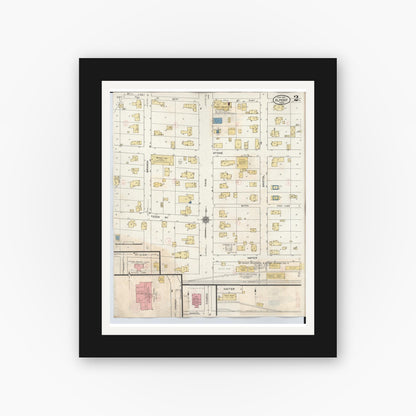 Old map wall art mockup — black gallery frame with white mat — Sanborn Fire Insurance Map from Almont, Lapeer County, Michigan (1929), Sheet #0002