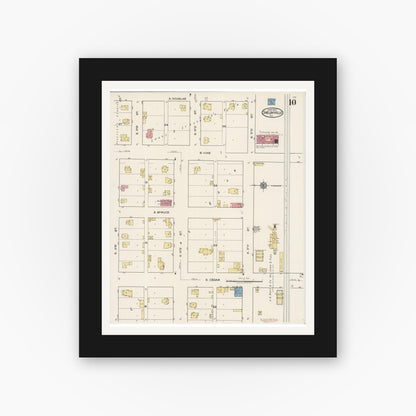 Old map wall art mockup — black gallery frame with white mat — Sanborn Fire Insurance Map from Shelbyville, Shelby County, Illinois (1922), Sheet #0010