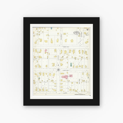 Old map wall art mockup — black gallery frame with white mat — Sanborn Fire Insurance Map from Carrollton, Greene County, Illinois (1906), Sheet #0004