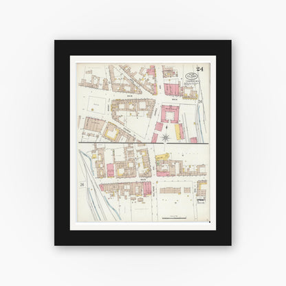 Old map wall art mockup — black gallery frame with white mat — Sanborn Fire Insurance Map from El Paso, El Paso County, Texas (1898), Sheet #0024