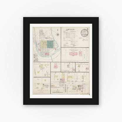 Old map wall art mockup — black gallery frame with white mat — Sanborn Fire Insurance Map from Waynesburg, Greene County, Pennsylvania (1886) - Complete Map Set