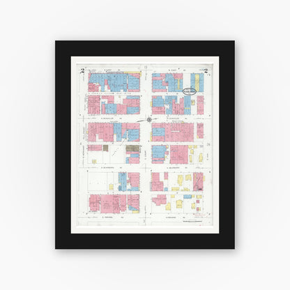 Old map wall art mockup — black gallery frame with white mat — Sanborn Fire Insurance Map from Kankakee, Kankakee County, Illinois (1930), Sheet #0002