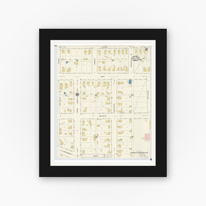 Old map wall art mockup — black gallery frame with white mat — Sanborn Fire Insurance Map from Delta, Fulton County, Ohio (1916), Sheet #0008