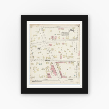 Old map wall art mockup — black gallery frame with white mat — Sanborn Fire Insurance Map from Tunkhannock, Wyoming County, Pennsylvania (1884), Sheet #0002
