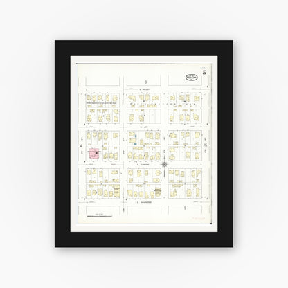 Old map wall art mockup — black gallery frame with white mat — Sanborn Fire Insurance Map from Red Oak, Montgomery County, Iowa (1914), Sheet #0005
