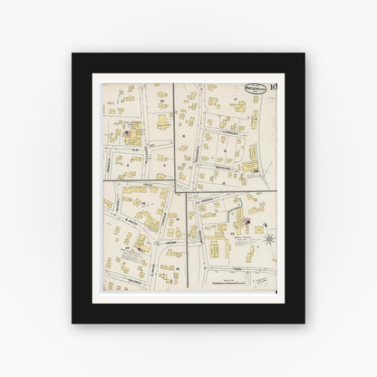 Old map wall art mockup — black gallery frame with white mat — Sanborn Fire Insurance Map from Marlborough, Middlesex County, Massachusetts (1890), Sheet #0010
