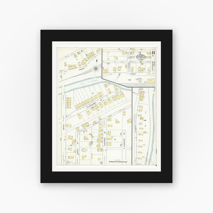 Old map wall art mockup — black gallery frame with white mat — Sanborn Fire Insurance Map from Ridgway, Elk County, Pennsylvania (1909), Sheet #0011