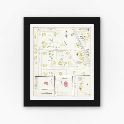 Old map wall art mockup — black gallery frame with white mat — Sanborn Fire Insurance Map from Tyler, Smith County, Texas (1907), Sheet #0018