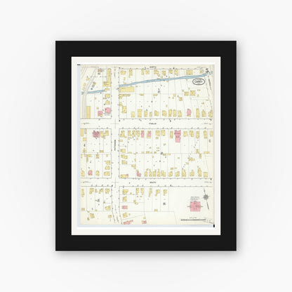 Old map wall art mockup — black gallery frame with white mat — Sanborn Fire Insurance Map from Carey, Wyandot County, Ohio (1916), Sheet #0005