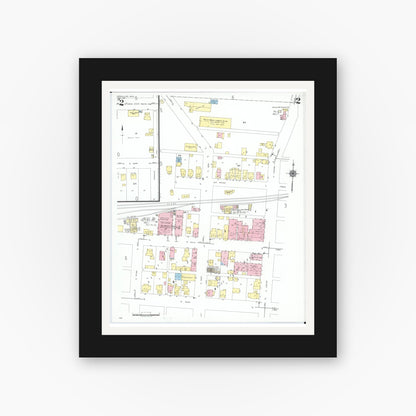 Old map wall art mockup — black gallery frame with white mat — Sanborn Fire Insurance Map from Versailles, Darke County, Ohio (1951), Sheet #0002